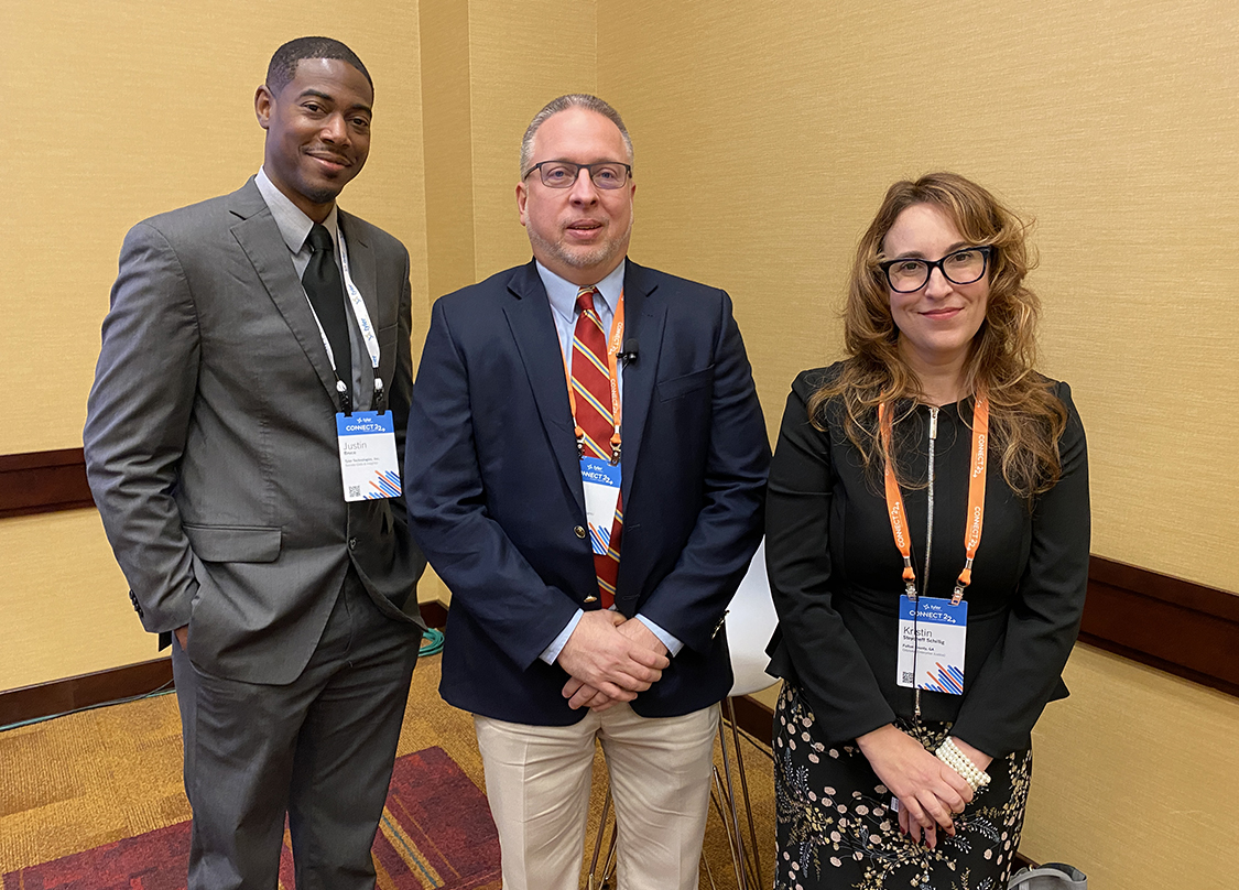 From left, Justin Bruce of Tyler Technologies with Mike Rowicki and Kristin Stoycheff Schillig of Fulton County, Georgia.